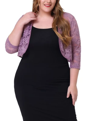 Agnes Orinda Women’s Plus Size Shrug Cardigan 3/4 Sleeves Floral Lace Crop Shrugs 12 Agnes Orinda Women’s Plus Size Shrug Cardigan 3/4 Sleeves Floral Lace Crop Shrugs - Image 10