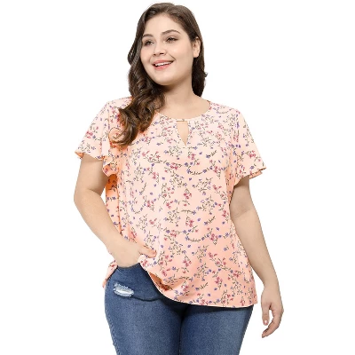 Agnes Orinda Women's Plus Size Keyhole Floral Chiffon Flared Sleeve Summer Trendy Peasant Tops 3 Agnes Orinda Women's Plus Size Keyhole Floral Chiffon Flared Sleeve Summer Trendy Peasant Tops