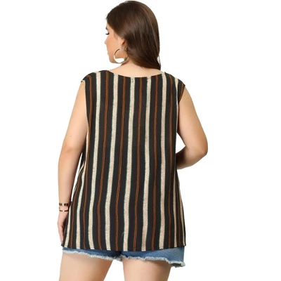 Agnes Orinda Plus Size Cardigans For Women Irregular Hem Boho Striped Sleeveless Cardigans 5 Agnes Orinda Plus Size Cardigans For Women Irregular Hem Boho Striped Sleeveless Cardigans - Image 4