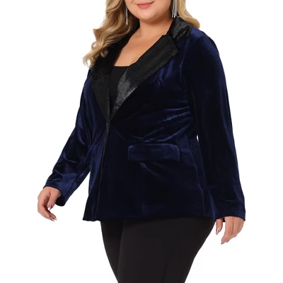 Agnes Orinda Women's Plus Size Velvet Vintage Evening Sparkle Button Contrast Notched Lapel Suit Blazers 3 Agnes Orinda Women's Plus Size Velvet Vintage Evening Sparkle Button Contrast Notched Lapel Suit Blazers