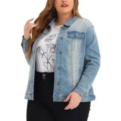 Agnes Orinda Women's Plus Size Outerwear Button Front Washed Denim Jean Jacket -Agnes Orinda GUEST 01300b9a cb8a 464b a875 40bcc06133f6