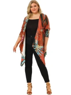 Agnes Orinda Women's Plus Size Tropical Asymmetrical Hem Knit Cardigan -Agnes Orinda GUEST 0157304b 0380 4af2 912f e19d5217a6bd