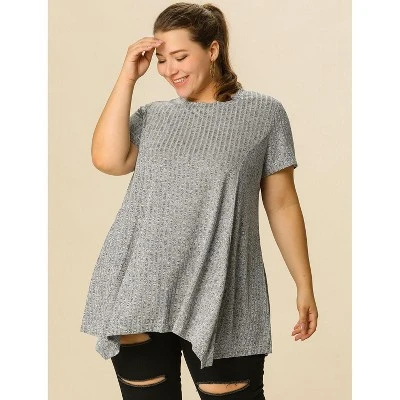 Agnes Orinda Women's Plus Size Ribbed Asymmetrical Hem Summer Casual Peasant Top 3 Agnes Orinda Women's Plus Size Ribbed Asymmetrical Hem Summer Casual Peasant Top