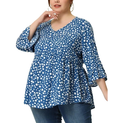 Agnes Orinda Women's Plus Size Fashion Outfits V Neck 3/4 Flounce Sleeve Babydoll Blouses 14 Agnes Orinda Women's Plus Size Fashion Outfits V Neck 3/4 Flounce Sleeve Babydoll Blouses - Image 12