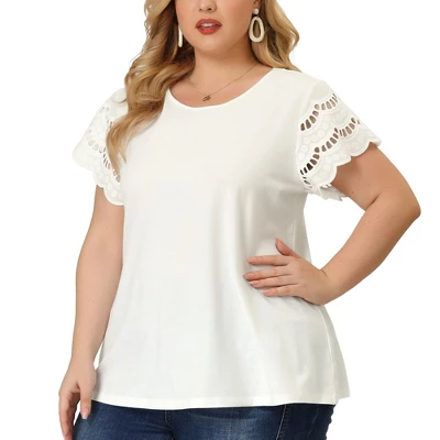 Agnes Orinda Women's Plus Size Lace Panel Elegant Work Short Sleeve Top 10 Agnes Orinda Women's Plus Size Lace Panel Elegant Work Short Sleeve Top - Image 8