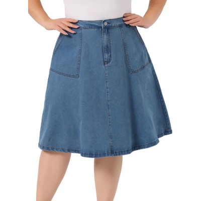 Agnes Orinda Women's Plus Size Button Down Casual A-Line Pockets Midi Jean Skirts 8 Agnes Orinda Women's Plus Size Button Down Casual A-Line Pockets Midi Jean Skirts - Image 6