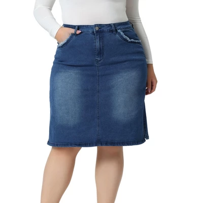 Agnes Orinda Women's Plus Size Casual Slim Side Slit Jean Denim Pencil Skirt 3 Agnes Orinda Women's Plus Size Casual Slim Side Slit Jean Denim Pencil Skirt