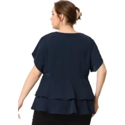 Agnes Orinda Women's Plus Size Peplum V Neck Ruffle Hem Buttons Front Work Formal Top -Agnes Orinda GUEST 02c5edeb 528d 4a53 9fe0 c748edee2cbe