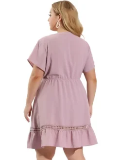 Agnes Orinda Women's Plus Size Elegant Short Sleeve Tie Waist Ruffle Hem At Kness Dresses -Agnes Orinda GUEST 02e35321 4947 4acd 8415 234867c22ed7