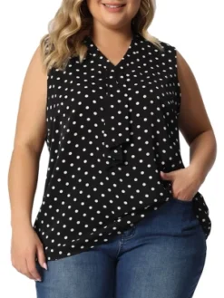 Agnes Orinda Women's Plus Size Elegant Formal Polka Dots Sleeveless Tie Neck Tank Top -Agnes Orinda GUEST 02ec37c2 8f03 45ca 97f6 8f1e34301c9c