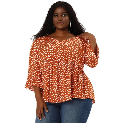 Agnes Orinda Women's Plus Size Fashion Outfits V Neck 3/4 Flounce Sleeve Babydoll Blouses 4 Agnes Orinda Women's Plus Size Fashion Outfits V Neck 3/4 Flounce Sleeve Babydoll Blouses - Image 2