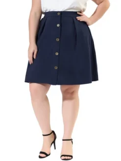 Agnes Orinda Women's Plus Size Work A Line Elastic Waist Flare Skirts