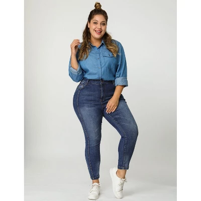 Agnes Orinda Women's Plus Size Mid Rise Stretch Washed Skinny Denim Jeans 5 Agnes Orinda Women's Plus Size Mid Rise Stretch Washed Skinny Denim Jeans - Image 4