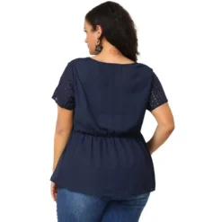 Agnes Orinda Women's Plus Size Contrast Panel V Neck Elastic Back Short Sleeve Blouses -Agnes Orinda GUEST 04272f66 50da 4cb3 bb28 8433b55e9c2f