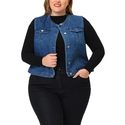 Agnes Orinda Plus Size Denim Vest For Women Button Down Collarless Jean Vest 7 Agnes Orinda Plus Size Denim Vest For Women Button Down Collarless Jean Vest - Image 5