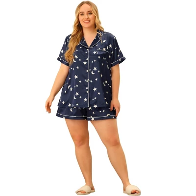 Agnes Orinda Women's Plus Size Patch Pocket Comfort Piping Stars Short Sleeve Pajamas Set 4 Agnes Orinda Women's Plus Size Patch Pocket Comfort Piping Stars Short Sleeve Pajamas Set - Image 2