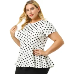 Agnes Orinda Women's Plus Size Polka Dots Fashion Workout Elegant Short Sleeves Peplum Top -Agnes Orinda GUEST 04b61a2e 8abb 4586 9416 dc20b2305ea2