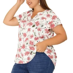 Agnes Orinda Women's Plus Size Floral Ruffle Trim V Neck Layered Sleeve Blouse -Agnes Orinda GUEST 0515353d 948a 422c 92af c690c6f279b4