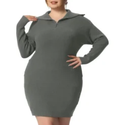 Agnes Orinda Women's Plus Size Knit Long Sleeve Zipper Collar Pullover Mini Sweater Dresses -Agnes Orinda GUEST 054c2232 7454 4512 b3c7 3a5f964b370a