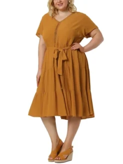 Agnes Orinda Women's Plus Size Lace Inset Babydoll Short Sleeve Shirt Dress 14 Agnes Orinda Women's Plus Size Lace Inset Babydoll Short Sleeve Shirt Dress -Agnes Orinda GUEST 05d69092 67e4 4b87 a50a f06a811c8a42