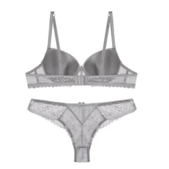 Agnes Orinda Women's Underwire Push-Up Lace Trim Strip Bra And Thong Set