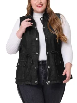 Agnes Orinda Women's Plus Size Utility Anorak Cargo Drawstring Jean Denim Jacket Vest -Agnes Orinda GUEST 061ccd4f af92 477d bc5d bdc2dbce9d21