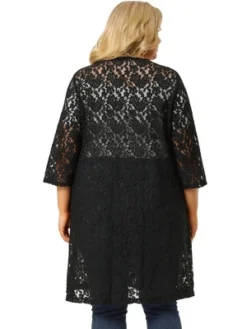Agnes Orinda Women's Plus Size Lace Open Front 3/4 Sleeve Long Cardigans -Agnes Orinda GUEST 06522d88 0712 4348 abf4 ac4328ab9a0b