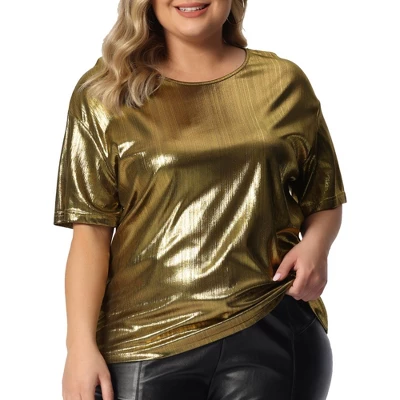 Agnes Orinda Women's Plus Size Metallic Holographic Concert Carival Party Blouse 7 Agnes Orinda Women's Plus Size Metallic Holographic Concert Carival Party Blouse - Image 5