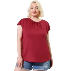 Agnes Orinda Women's Plus Size Round Neck Ruched Short Sleeve Summer Casual Blouses -Agnes Orinda GUEST 06c3ca83 7f02 4ac3 8709 7e64de74df53