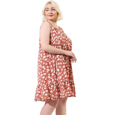 Agnes Orinda Women's Plus Size Sleeveless Ruffle Hem Casual Floral Tank Dresses 5 Agnes Orinda Women's Plus Size Sleeveless Ruffle Hem Casual Floral Tank Dresses - Image 3