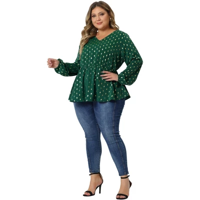 Agnes Orinda Women's Plus Size Gorgeous Gold Geometric Print Elastic Waist Blouse 4 Agnes Orinda Women's Plus Size Gorgeous Gold Geometric Print Elastic Waist Blouse - Image 2