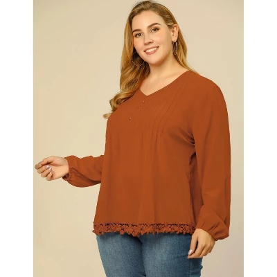 Agnes Orinda Women's Plus Size Fashion Pleated V Neck Long Sleeve Solid Blouses 5 Agnes Orinda Women's Plus Size Fashion Pleated V Neck Long Sleeve Solid Blouses - Image 3