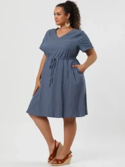 Agnes Orinda Women's Plus Size Tie Waist Short Sleeve Chambray Shirtdress 12 Agnes Orinda Women's Plus Size Tie Waist Short Sleeve Chambray Shirtdress -Agnes Orinda GUEST 08112b5a 073b 43ae 8a92 b28b30478457