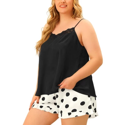 Agnes Orinda Women's Plus Size Polka Dots Sleep Short Satin Lace Trim Camisole Pajamas Set 3 Agnes Orinda Women's Plus Size Polka Dots Sleep Short Satin Lace Trim Camisole Pajamas Set