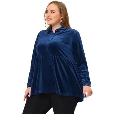 Agnes Orinda Women's Plus Size Velvet Tops Long Sleeve Button Down Casual Babydolls Shirts 4 Agnes Orinda Women's Plus Size Velvet Tops Long Sleeve Button Down Casual Babydolls Shirts - Image 2