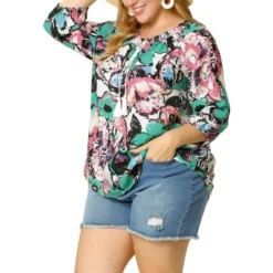 Agnes Orinda Women's Plus Size 3/4 Sleeves Self Tie Neck Floral Blouse 15 Agnes Orinda Women's Plus Size 3/4 Sleeves Self Tie Neck Floral Blouse -Agnes Orinda GUEST 0964a284 28de 4f10 a2b9 f54c6b8dc392