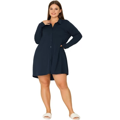 Agnes Orinda Women's Plus Size Solid Long Sleeve Button Down V-Neck Pajama Sleep Shirts 4 Agnes Orinda Women's Plus Size Solid Long Sleeve Button Down V-Neck Pajama Sleep Shirts - Image 2