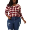 Agnes Orinda Women's Plus Size V Neck Argyle Long Sleeve Stretch Knit Pullover Top 2 Agnes Orinda Women's Plus Size V Neck Argyle Long Sleeve Stretch Knit Pullover Top -Agnes Orinda GUEST 09b30b1c d46a 4990 a9fb ab1f8aa745ce