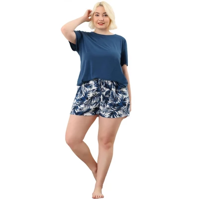 Agnes Orinda Women's Plus Size Summer Soft 2 Piece Short Sleeve Shirt With Shorts With Pockets Pajama Sets 4 Agnes Orinda Women's Plus Size Summer Soft 2 Piece Short Sleeve Shirt With Shorts With Pockets Pajama Sets - Image 2