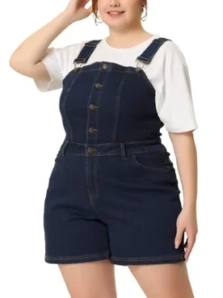 Agnes Orinda Women's Plus Size Denim Shortall Button Jeans Short