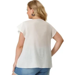 Agnes Orinda Women's Plus Size Blouses Casual Tie Neck Lace Insert Summer Ruffle Sleeve Tops -Agnes Orinda GUEST 0b5d0b10 3649 4d4a 9f60 befb6d6813e4