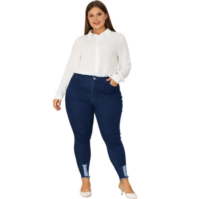 Agnes Orinda Women's Plus Size Denim Ripped Mid Rise Stretch Washed Skinny Jeans 4 Agnes Orinda Women's Plus Size Denim Ripped Mid Rise Stretch Washed Skinny Jeans - Image 2