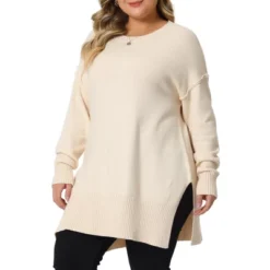 Agnes Orinda Women's Plus Size Oversized Crew Neck Long Sleeve Slit Hem Knit Pullover Sweater Tops 2023 -Agnes Orinda GUEST 0b9b5f9e 09c8 46c8 81a3 79a28c3d9abc