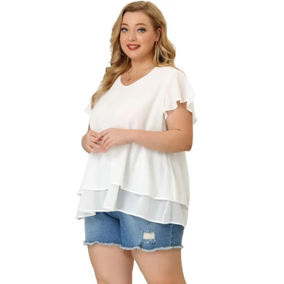 Agnes Orinda Women's Plus Size Casual Flare Sleeve Double Layers Chiffon Blouse 5 Agnes Orinda Women's Plus Size Casual Flare Sleeve Double Layers Chiffon Blouse - Image 3