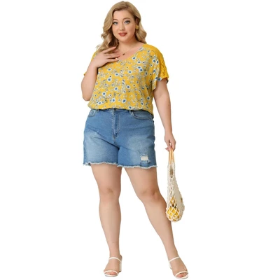 Agnes Orinda Women's Plus Size Lace Panel Short Sleeves V Neck Floral Blouses 4 Agnes Orinda Women's Plus Size Lace Panel Short Sleeves V Neck Floral Blouses - Image 2