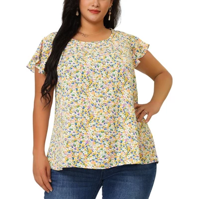 Agnes Orinda Women's Plus Size Floral Short Sleeve Casual Blouse 3 Agnes Orinda Women's Plus Size Floral Short Sleeve Casual Blouse