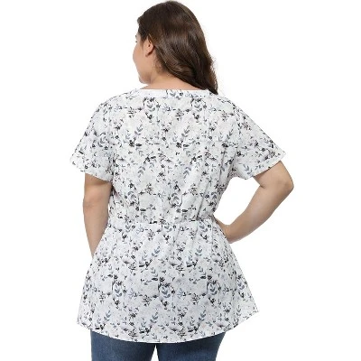 Agnes Orinda Women's Plus Size Peplum V Neck Smocked Waist Floral Chiffon Blouse 6 Agnes Orinda Women's Plus Size Peplum V Neck Smocked Waist Floral Chiffon Blouse - Image 4