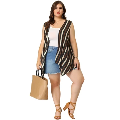 Agnes Orinda Plus Size Cardigans For Women Irregular Hem Boho Striped Sleeveless Cardigans 3 Agnes Orinda Plus Size Cardigans For Women Irregular Hem Boho Striped Sleeveless Cardigans - Image 2