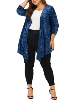 Agnes Orinda Women's Plus Size Elegant 3/4 Sleeve Star Print Shrug Cardigan -Agnes Orinda GUEST 0dd14546 cd82 4ab4 a50c 8852553deff1
