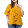 Agnes Orinda Women' S Plus Size V Neck Ruffle Smocked Sleeve Blouses